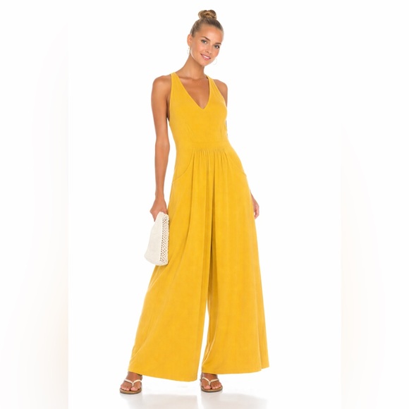 Free People Pants - Free People Beach Next Level Jumpsuit Honey Yellow Wide Leg Halter Tie Small